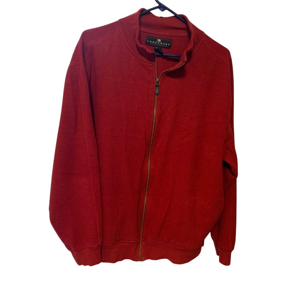Consensus Mens Size XL Mock Neck Full Zip Jacket Coat Burgundy Maroon Long Sleev